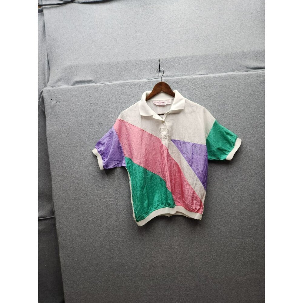 Vintage Gola Gong Colorblock Polo Shirt M 100% Nylon Short Sleeve Made In Taiwan